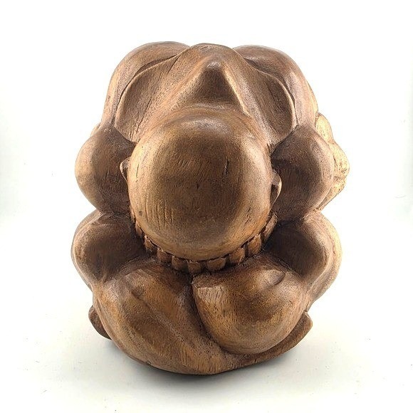 VTG Wood Carved WEEPING BUDDHA‎ yogi Man Meditative Ball Sculpture6.5
